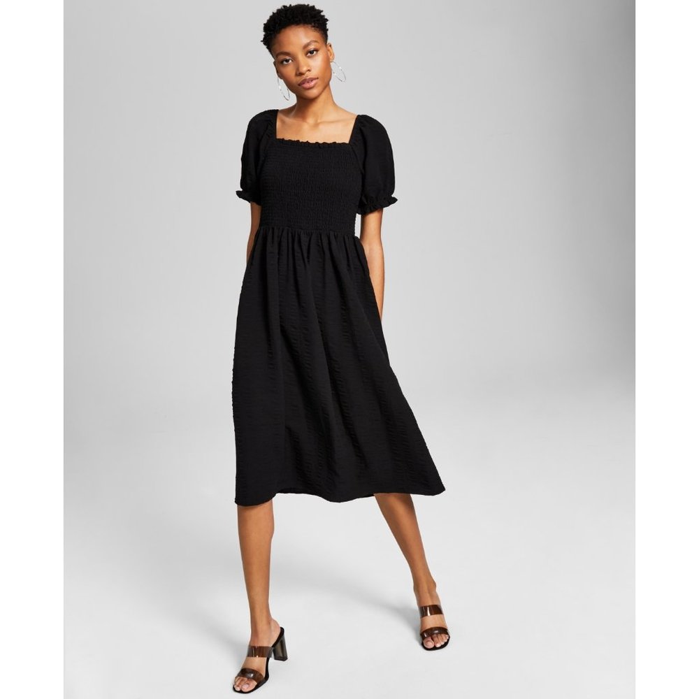 NWT Womens Size XXL And Now This Black Textured Smocked Puff Sleeve Midi Dress